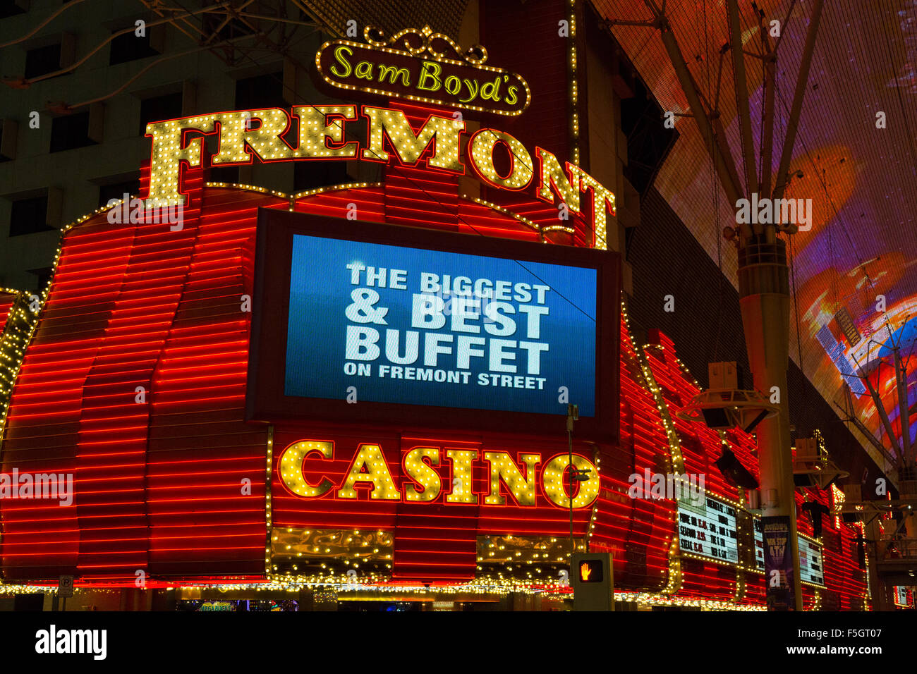Las Vegas, Nevada.  Fremont Street.  Fremont Casino Marquee at Night. Stock Photo