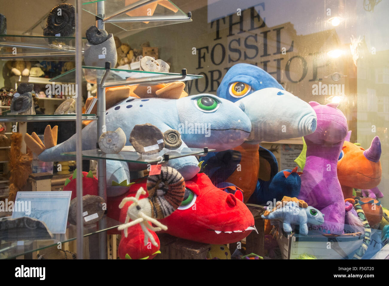 Dinosaurs Gift shop and Fossil Workshop in centre of Lyme Regis in evening. Jurassic Coast UNESCO Dorset Charmouth cliff beach Stock Photo Alamy
