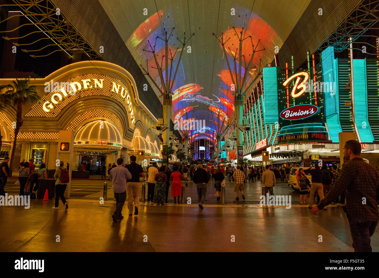Las Vegas, Nevada.  Fremont Street, Golden Nugget and Binion's Casinos. Stock Photo