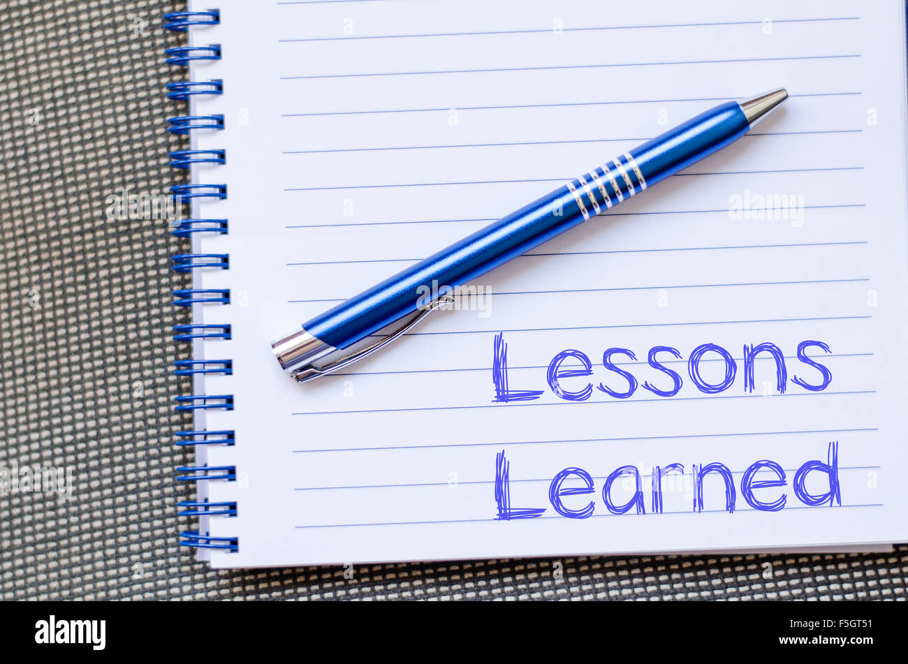 Lessons learned text concept write on notebook Stock Photo - Alamy