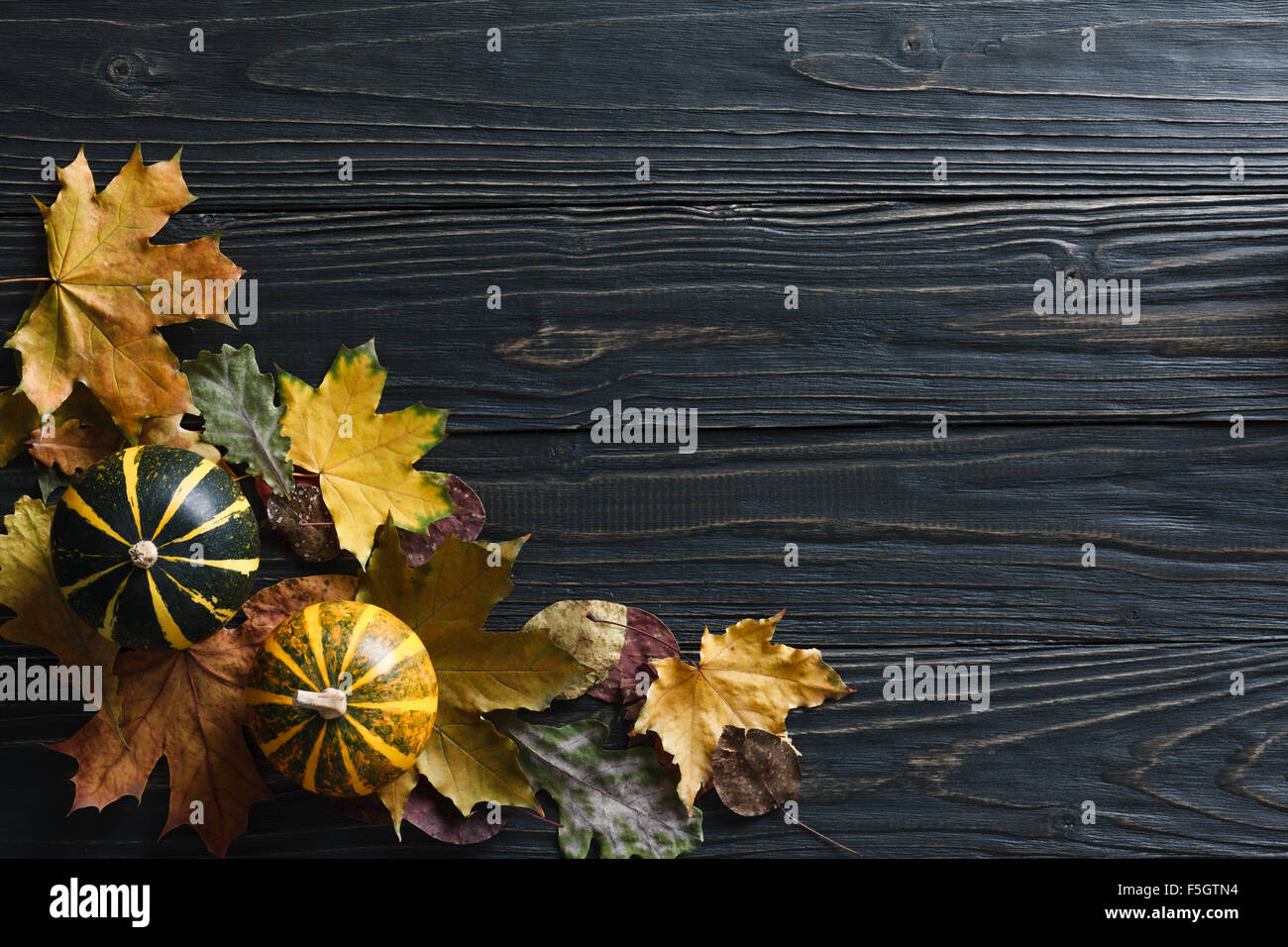 Autumn background with pumpkins and leaves Stock Photo - Alamy