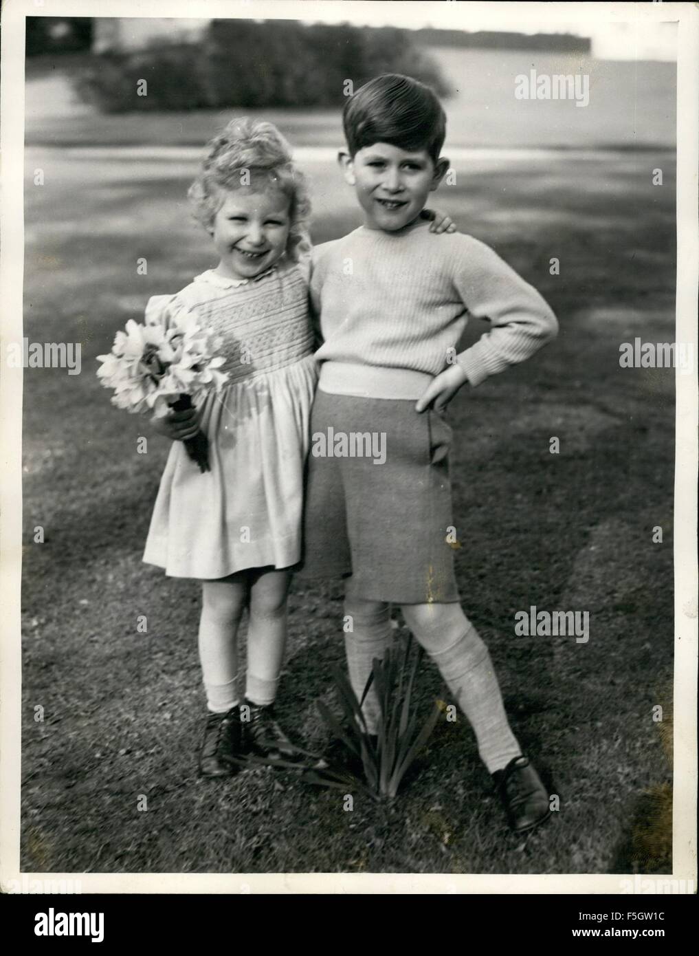 1945 - New Photographs of H.M. Queen Elizabeth, the Queen mother, Prince Charles and Princess Anne have been released for General Publication on Friday April 23rd. Photo Shows Prince Charles and Princess Anne in the Garden of Royal Lodge, Windsor. © Keystone Pictures USA/ZUMAPRESS.com/Alamy Live News Stock Photo
