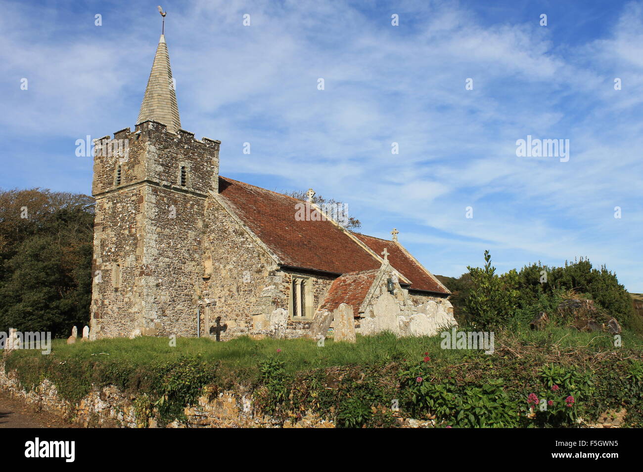 The medieval 12th-century St Peter and St Paul's Church, Mottistone, Isle of Wight, England, UK Stock Photo
