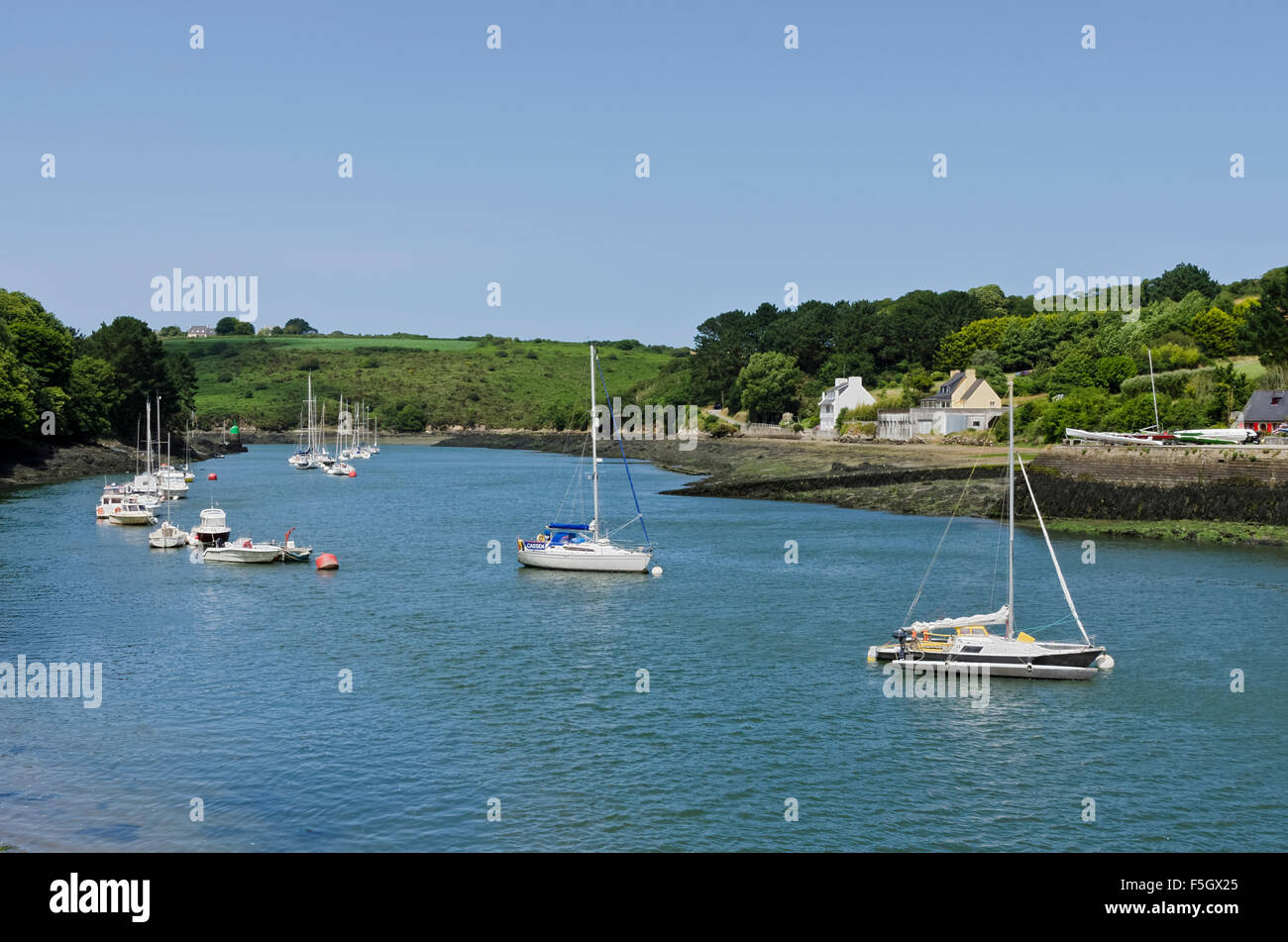 sheltered anchorage and mooring at Paluden L'Aber Wrac'h Brittany Stock Photo