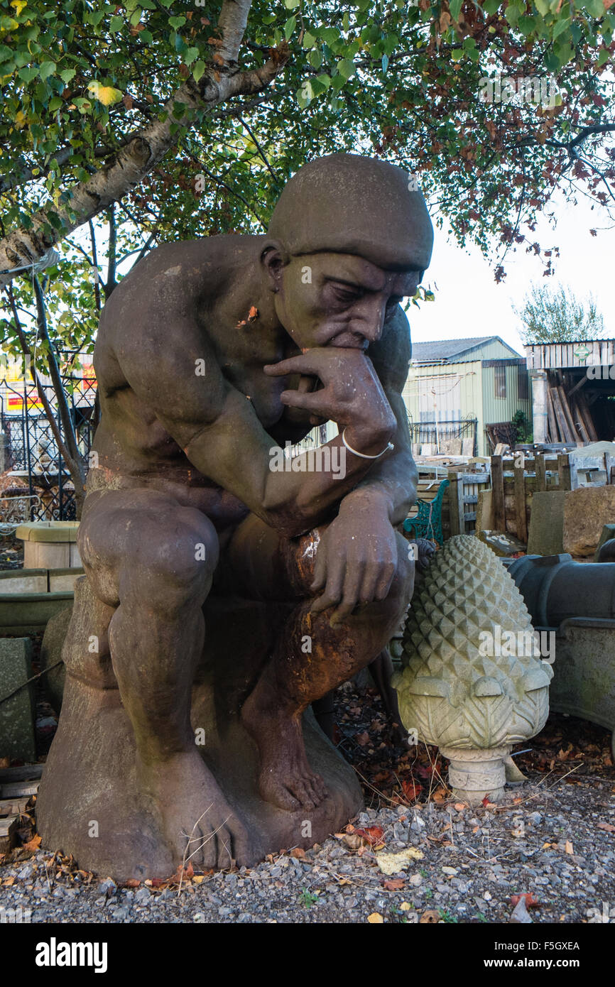 Wells,Reclamation,yard,recycling,Somerset,England, The Thinker, Rodin. Reclamation,yard,recycling, Stock Photo