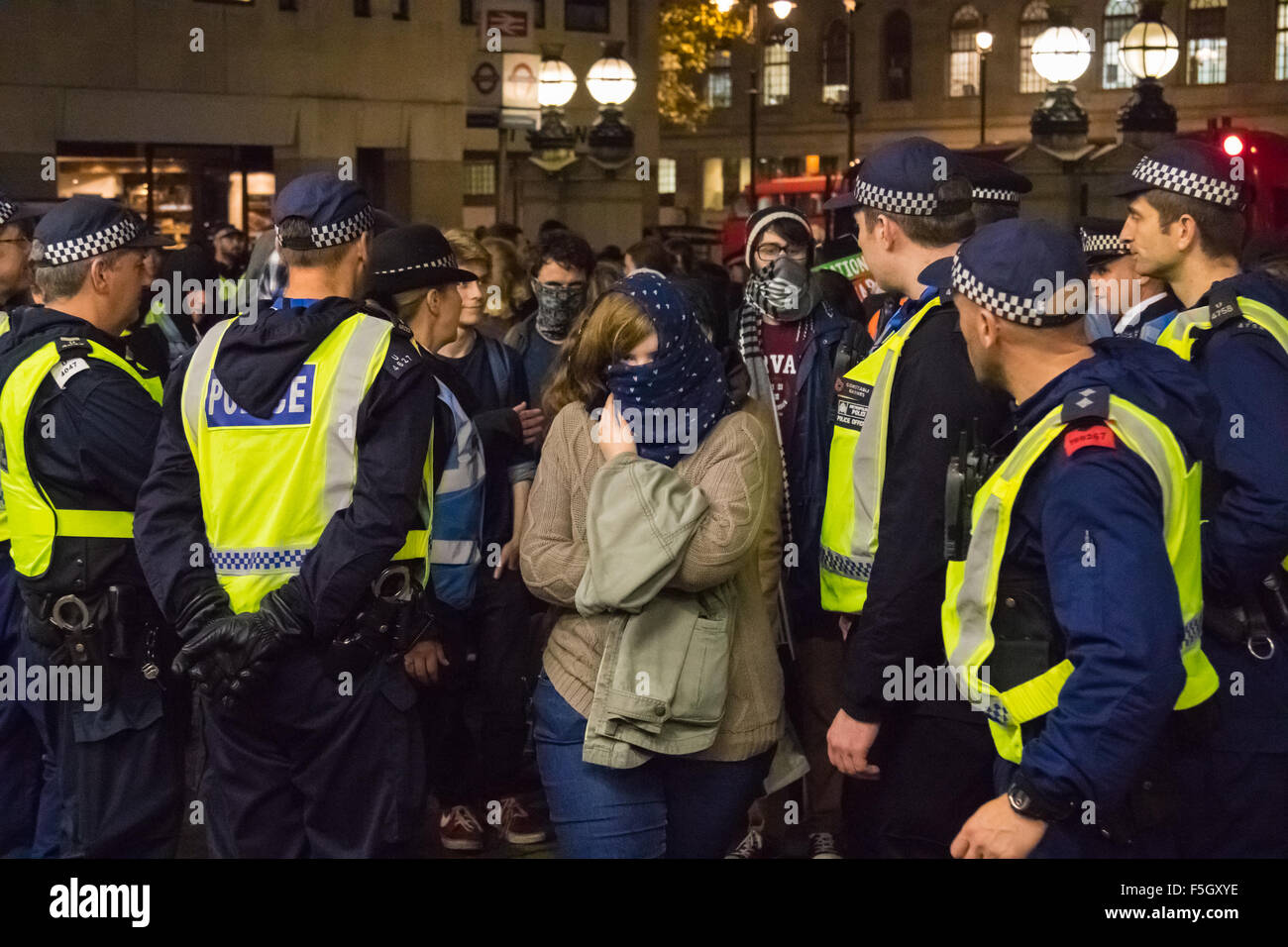 London, November 4th 2015. Police kettle and march a group of students