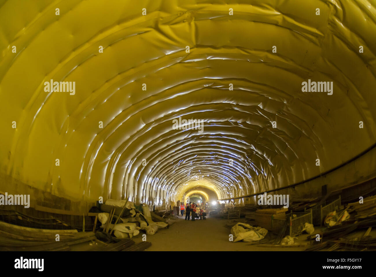 New York, USA. 04th Nov, 2015. 140 feet below Grand Central Terminal in New York work on the Metropolitan Transportation Authority's East Side Access project progresses, seen on Wednesday, November 4, 2015. When finished the tunnel will connect the Long Island Rail Road to Grand Central Terminal reducing commutation from Penn Station. It is currently the the largest transportation project in the U.S., with a budge of $10.78 billion and a pllaned opening of December 2022. Credit:  Richard Levine/Alamy Live News Stock Photo