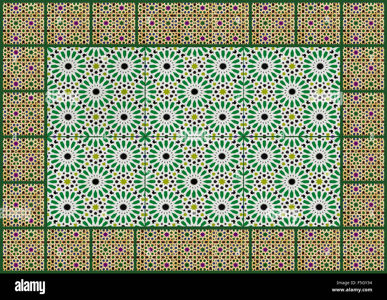 Collage, Moorish geometric design wall tiles Stock Photo