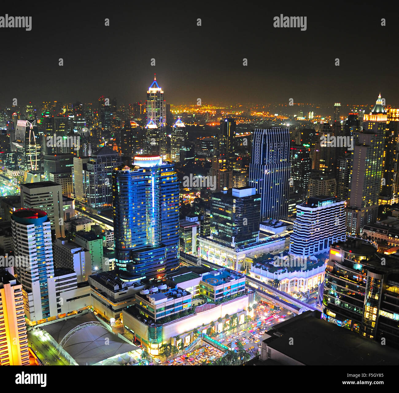 Aerial view of Bangkok downtown at night. Thailand Stock Photo - Alamy
