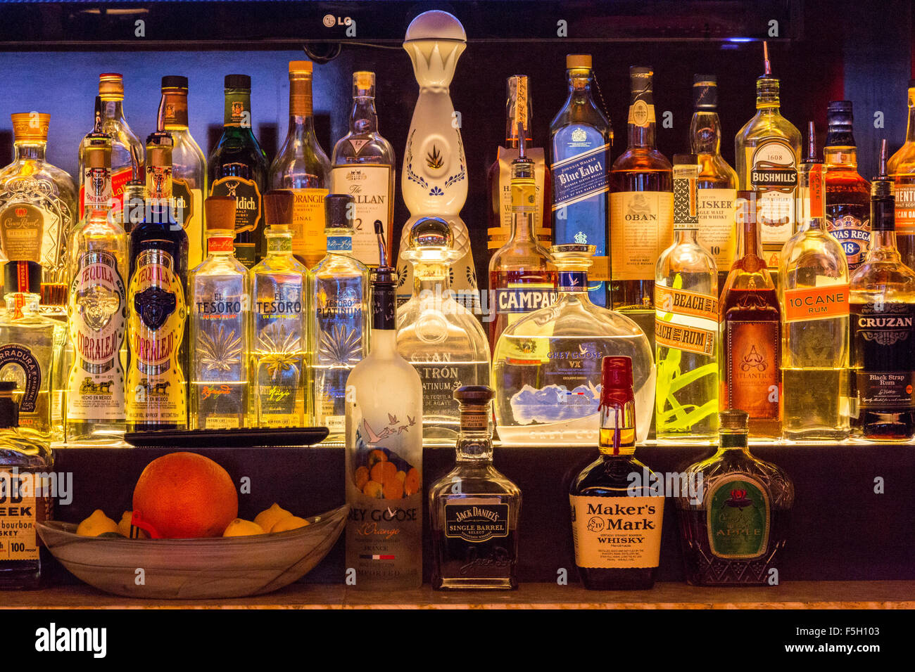 Las Vegas, Nevada. Hotel Bar Liquor Supply, The Cromwell Hotel Stock