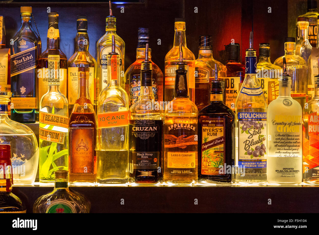 Las Vegas, Nevada.  Hotel Bar Liquor Supply, The Cromwell Hotel. Stock Photo