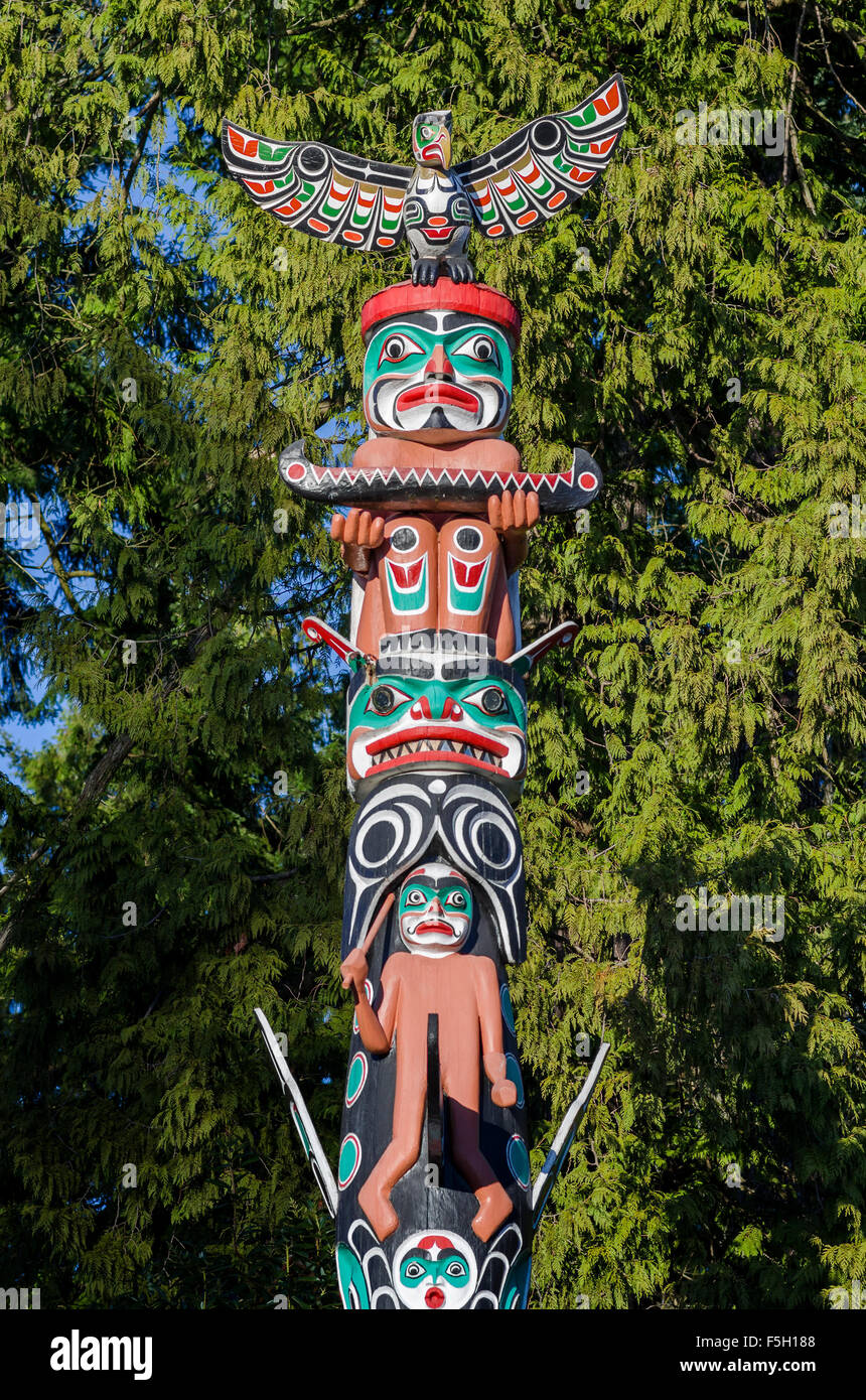 totem pole Stanley Park Vancouver British Columbia Stock Photo