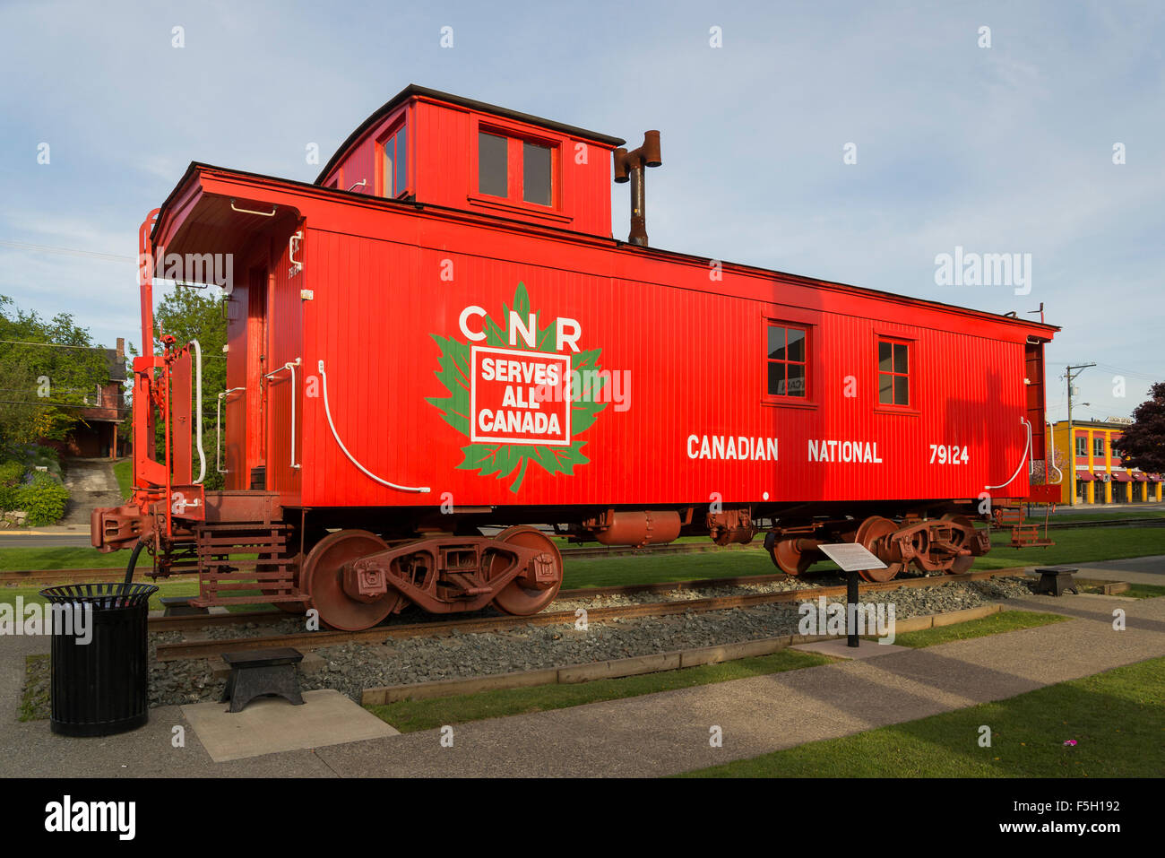 Heritage red CNR caboose, Duncan, British Columbia, Canada Stock Photo