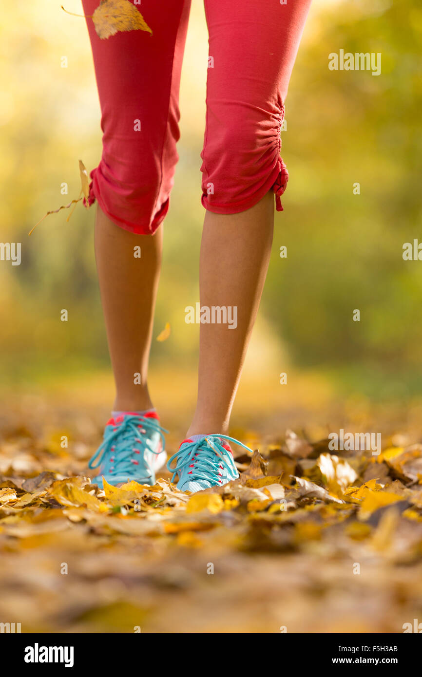 Close up of feet of female runner Stock Photo