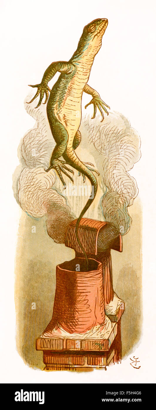 Bill the Lizard, from 'The Nursery “Alice'', an shortened adaptation of ‘Alice’s Adventures in Wonderland’ aimed at under-fives written by Lewis Carroll (1832-1898) himself. This edition contains 20 selected illustrations by Sir John Tenniel (1820-1914) from the original book which were enlarged and coloured by Emily Gertrude Thomson (1850-1929). See description for more information. Stock Photo