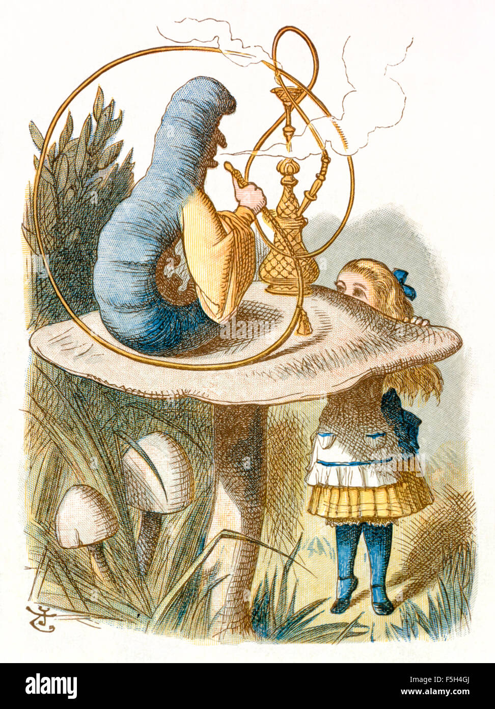 The Blue Caterpillar from 'The Nursery “Alice'', an shortened adaptation of ‘Alice’s Adventures in Wonderland’ aimed at under-fives written by Lewis Carroll (1832-1898) himself. This edition contains 20 selected illustrations by Sir John Tenniel (1820-1914) from the original book which were enlarged and coloured by Emily Gertrude Thomson (1850-1929). See description for more information. Stock Photo