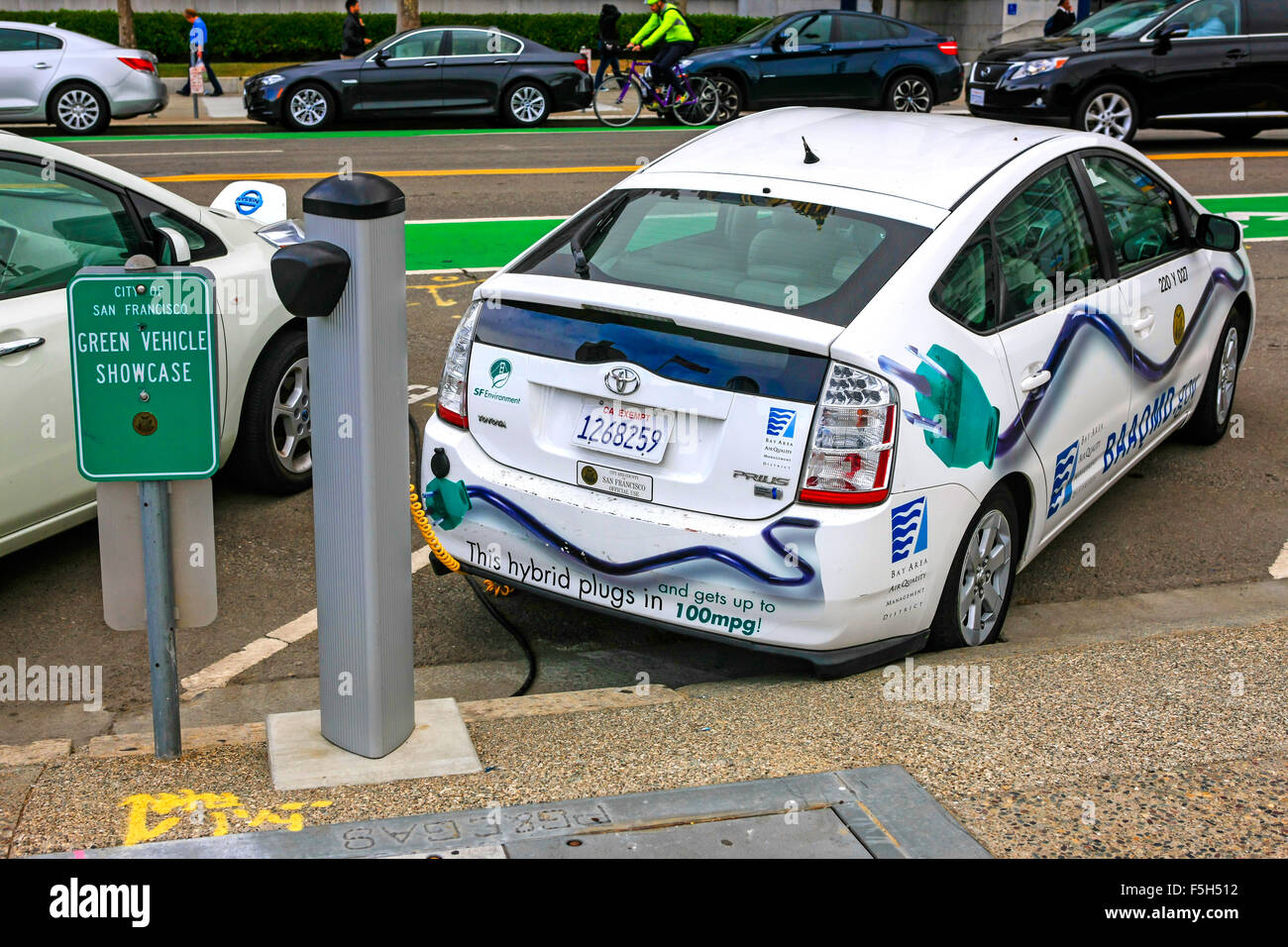 Green Vehicle charging stations opposite the City Hall in San Francisco
