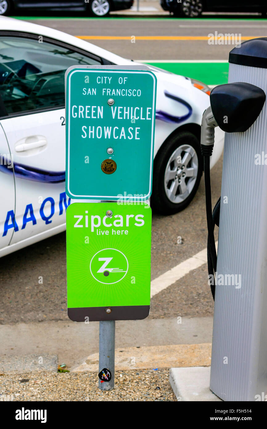 Green Vehicle charging stations opposite the City Hall in San Francisco