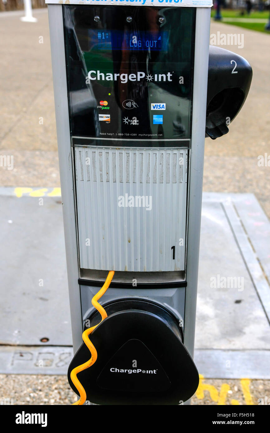 Green Vehicle charging stations opposite the City Hall in San Francisco