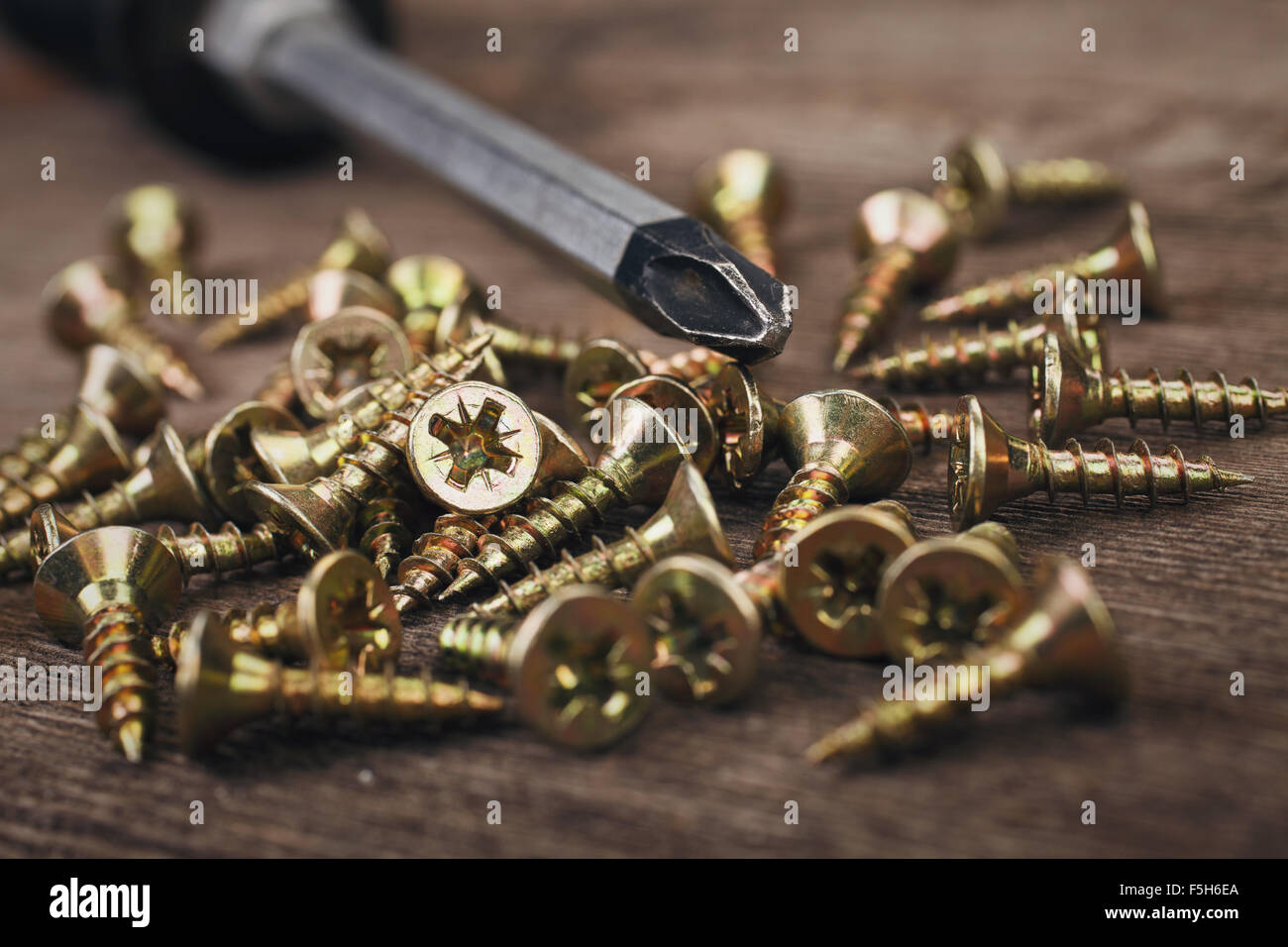 screwdriver and screws Stock Photo