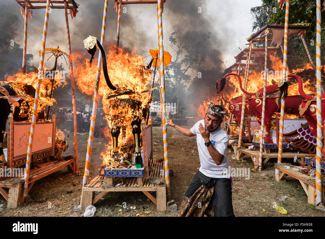 Ngaben cremation ceremony in the village of Penestanaan Kaja in Bali, Indonesia Stock Photo