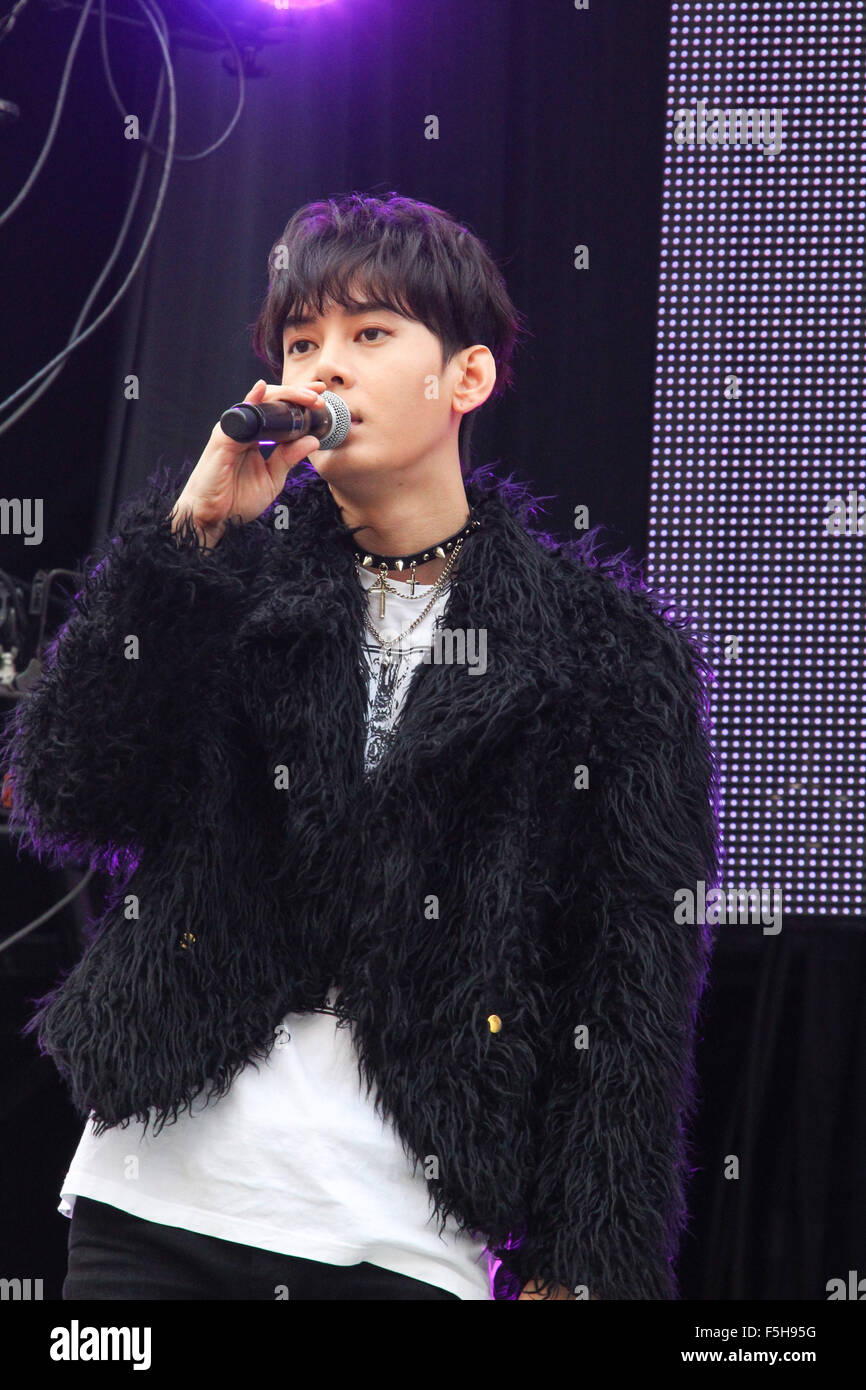 MYNAME, Nov 1, 2015 : K-Pop boys group MY NAME perform during the Japan-South Korea friendship cycling tour event in Tokyo, Japan on November 1, 2015. © Pasya/AFLO/Alamy Live News Stock Photo