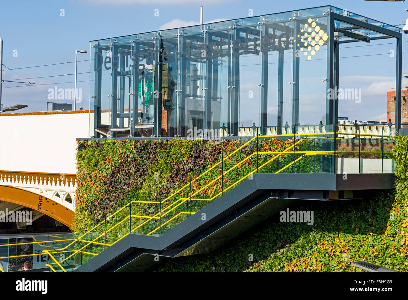Staircase, glass lift shelter, and 'green' or 'living' wall at the ...
