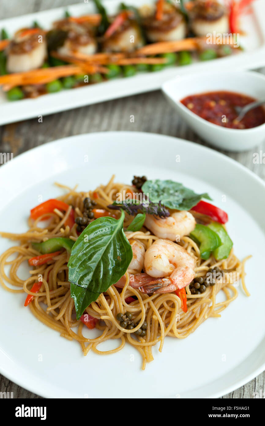 Thai Shrimp with Noodles Meal Stock Photo