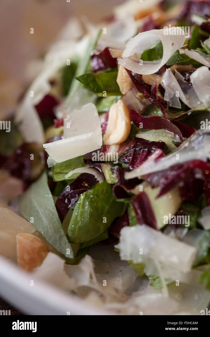 detail of mixed chicory salad with cheese and nuts Stock Photo