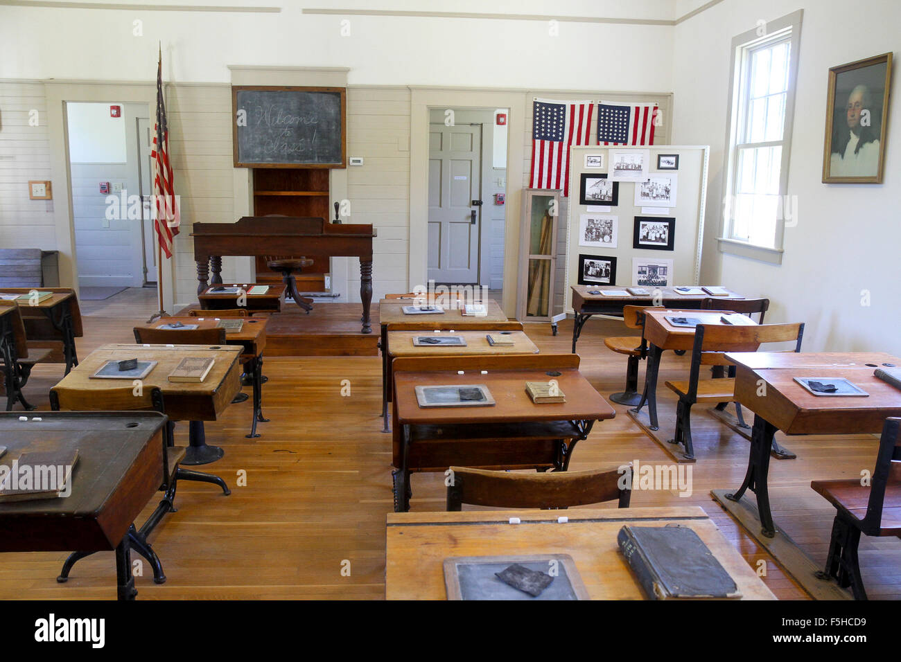 Inside the 1869 Schoolhouse Museum, Eastham Historical Society, Eastham, Cape Cod, Massachusetts Stock Photo