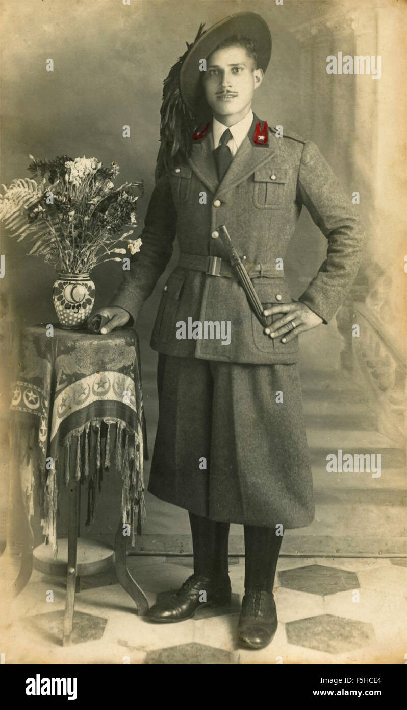 Portrait of Bersagliere with knickerbockers, Italy Stock Photo