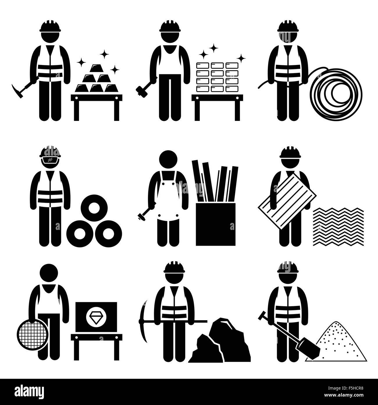 Commodities Precious Industrial Metal Stick Figure Pictogram Icons Stock Vector