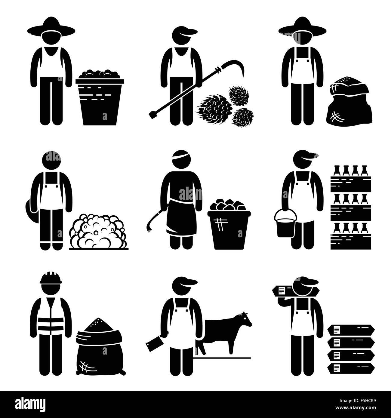 Commodities Food Agricultural Grains Meat Stick Figure Pictogram Icons Stock Vector
