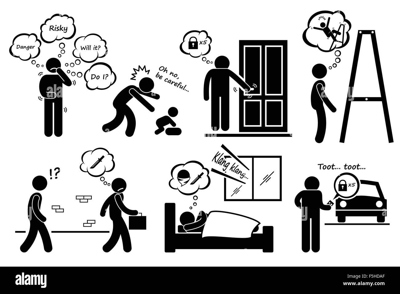Paranoid Paranoia People Too Worry Stick Figure Pictogram Icons Stock Vector