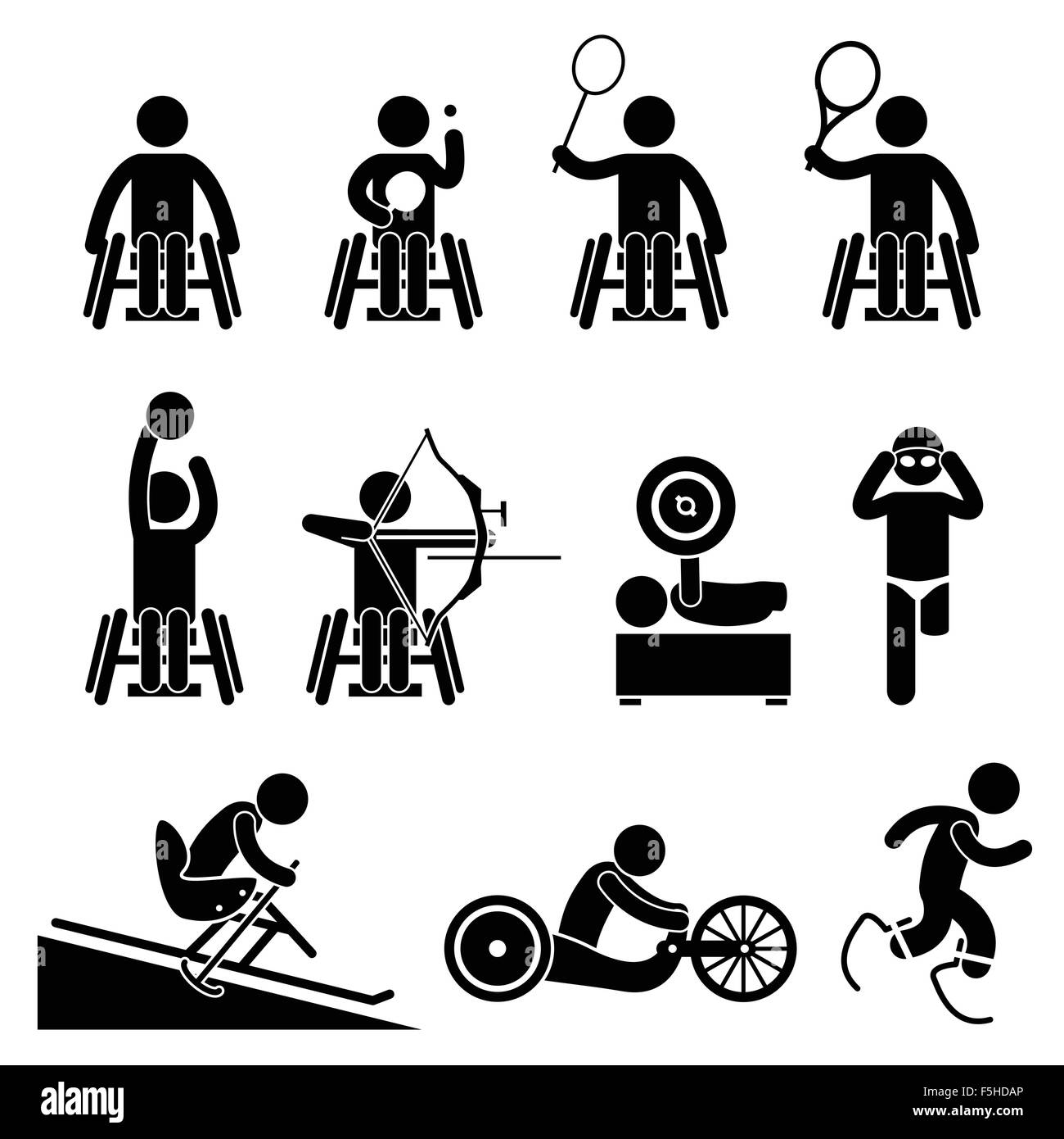 Disable Handicap Sport Paralympic Games Stick Figure Pictogram Icons Stock Vector