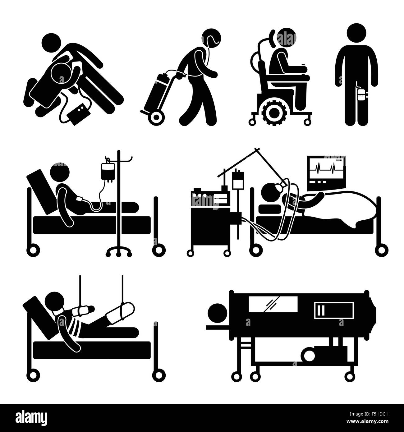 Life Support Equipments Stick Figure Pictogram Icons Stock Vector