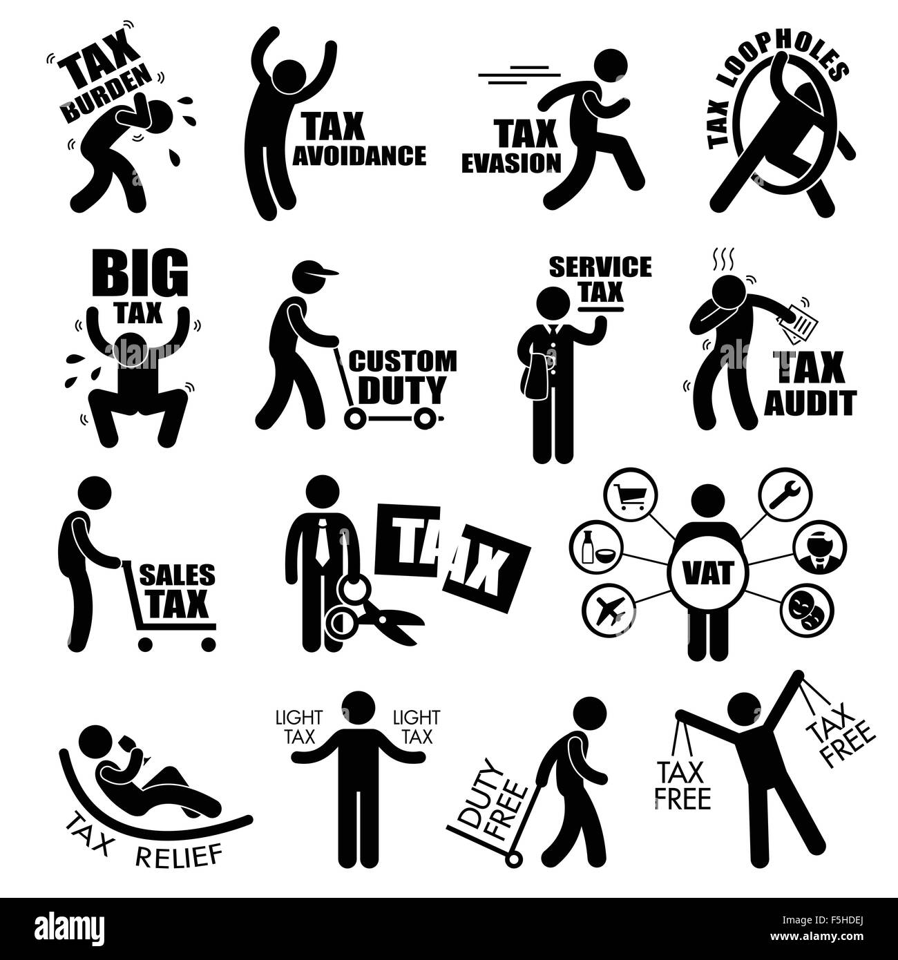 Taxpayer Income Tax Concept Stick Figure Pictogram Icon Cliparts Stock Vector