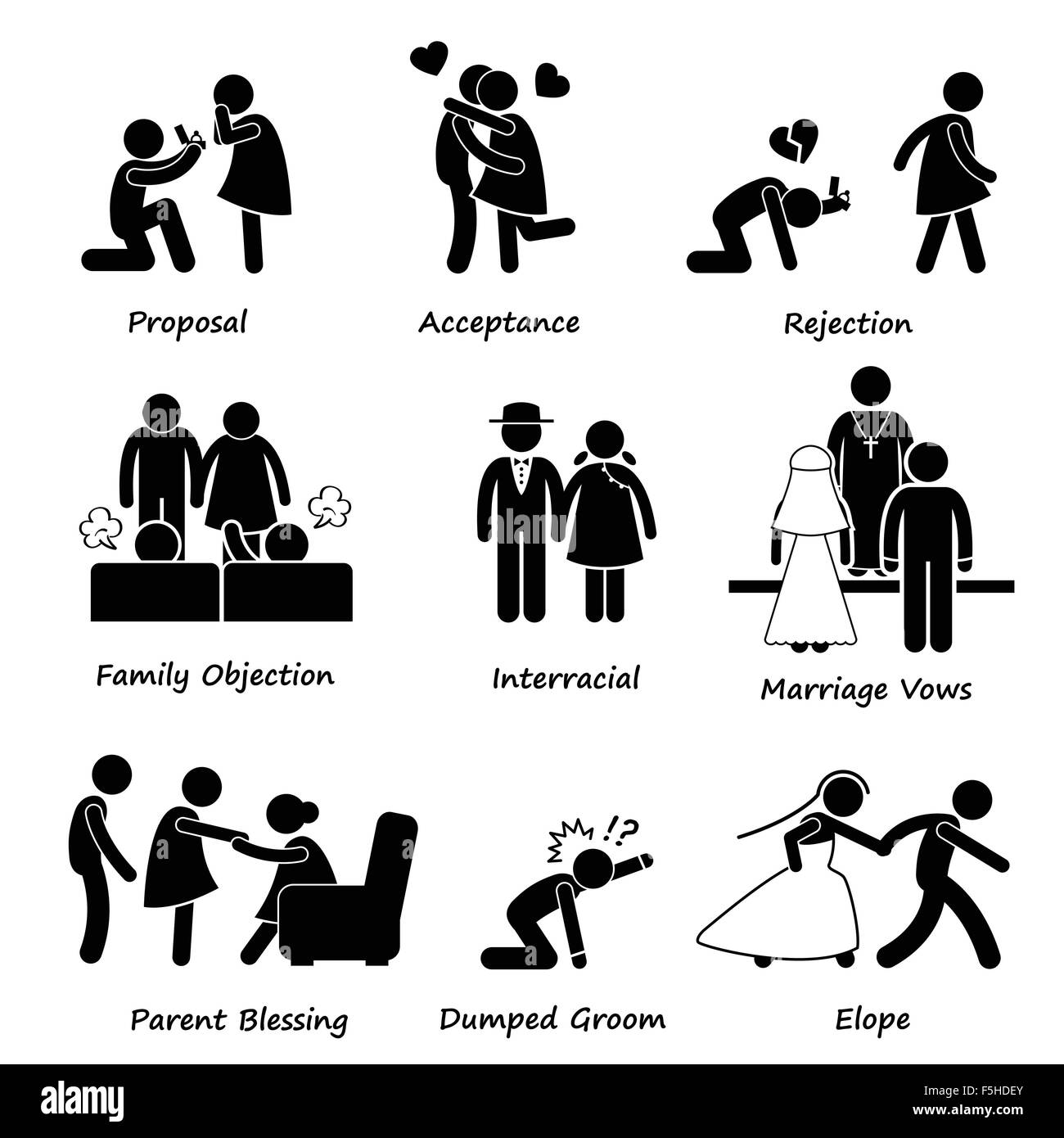 Love Couple Marriage Problem difficulty Stick Figure Pictogram Icon Cliparts Stock Vector