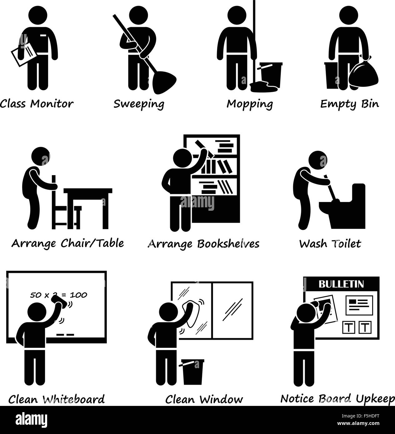 Classroom Student Duty Roster Stick Figure Pictogram Icon Clipart