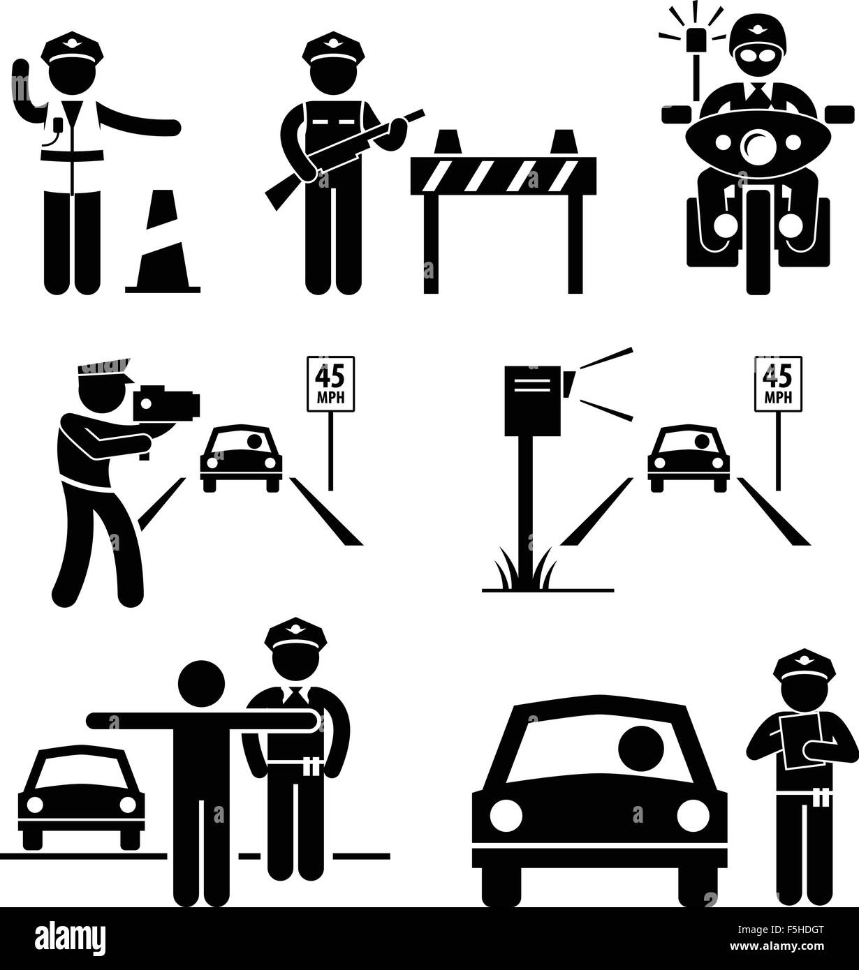 Police Officer Traffic on Duty Stick Figure Pictogram Icon Stock Vector