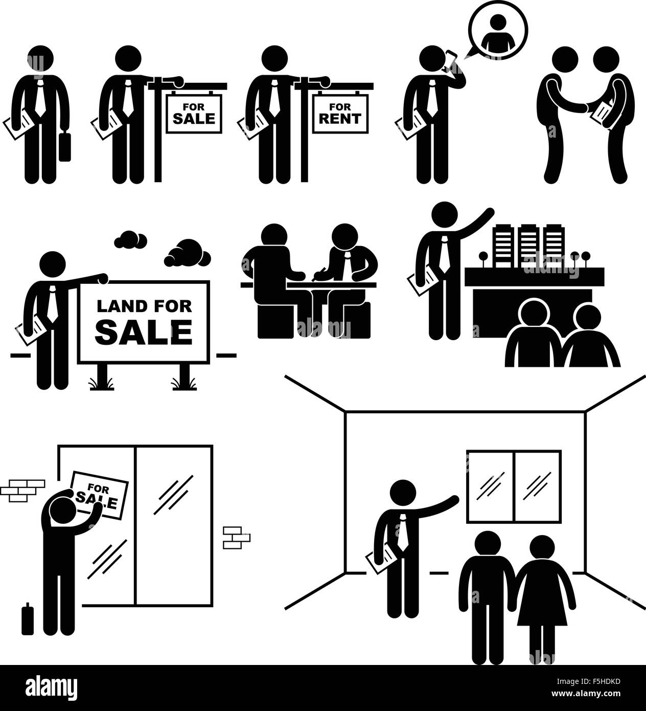 Property Agent Real Estate Client Customer Stick Figure Pictogram Icon Stock Vector