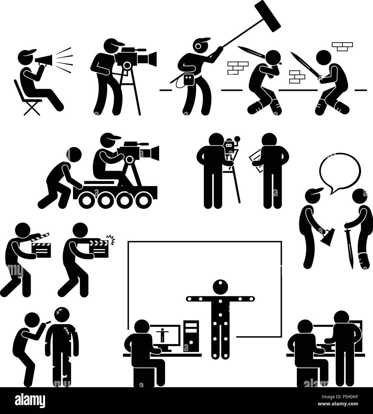 Director Making Filming Movie Production Actor Stick Figure Pictogram Icon Stock Vector