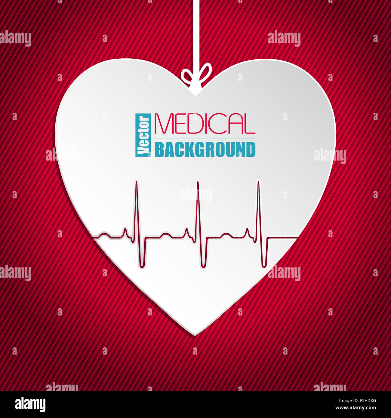 Hanging Ekg heart on striped red background Stock Photo
