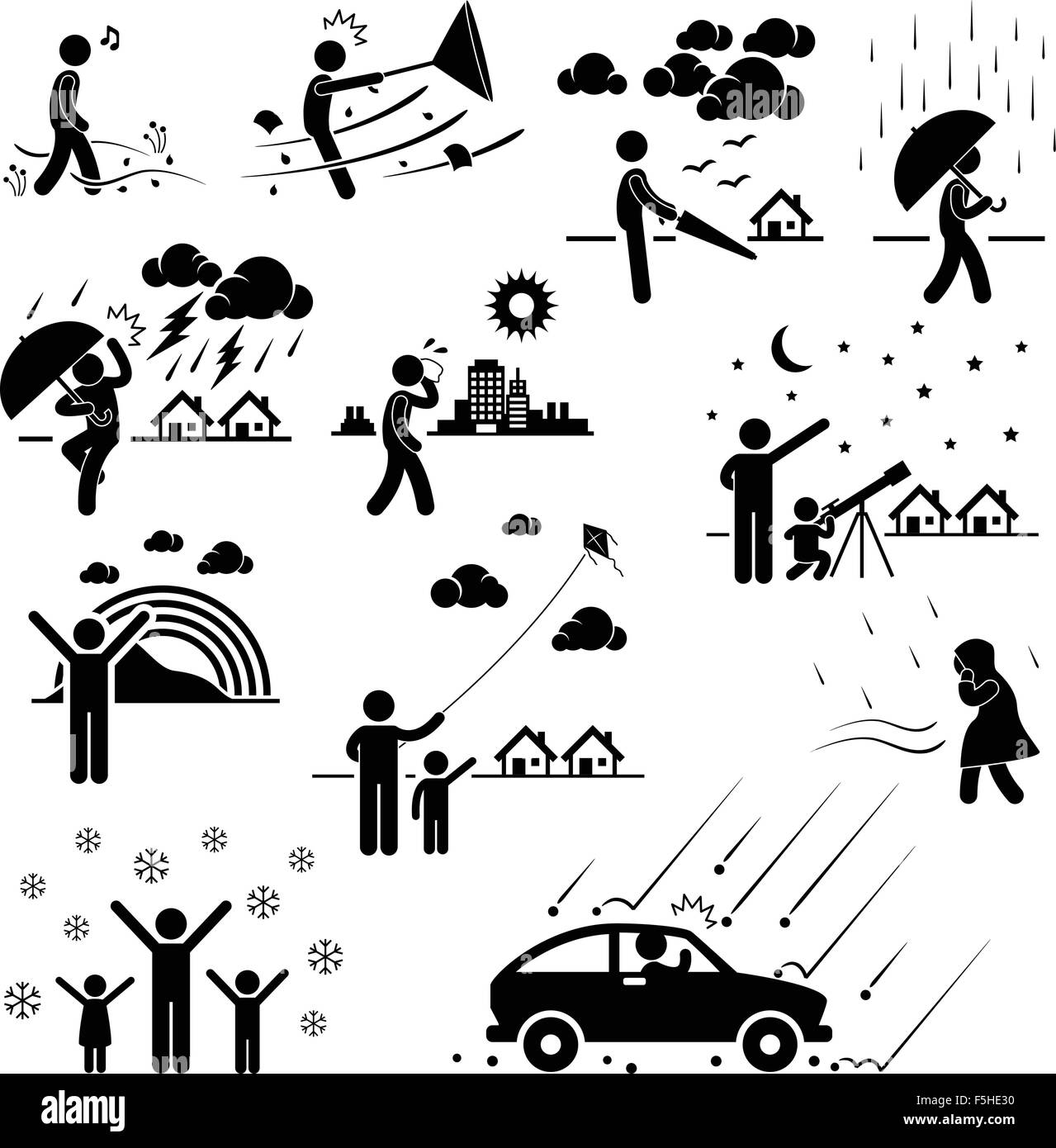 Weather Climate Atmosphere Environment Meteorology Season Man Stick Figure Pictogram Icon Stock Vector