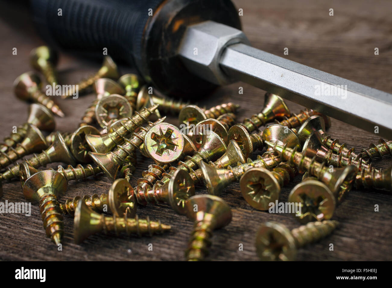 screwdriver and screws Stock Photo
