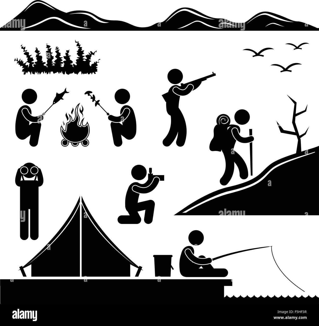 Jungle Trekking Hiking Camping Campfire Adventure Stock Vector Image