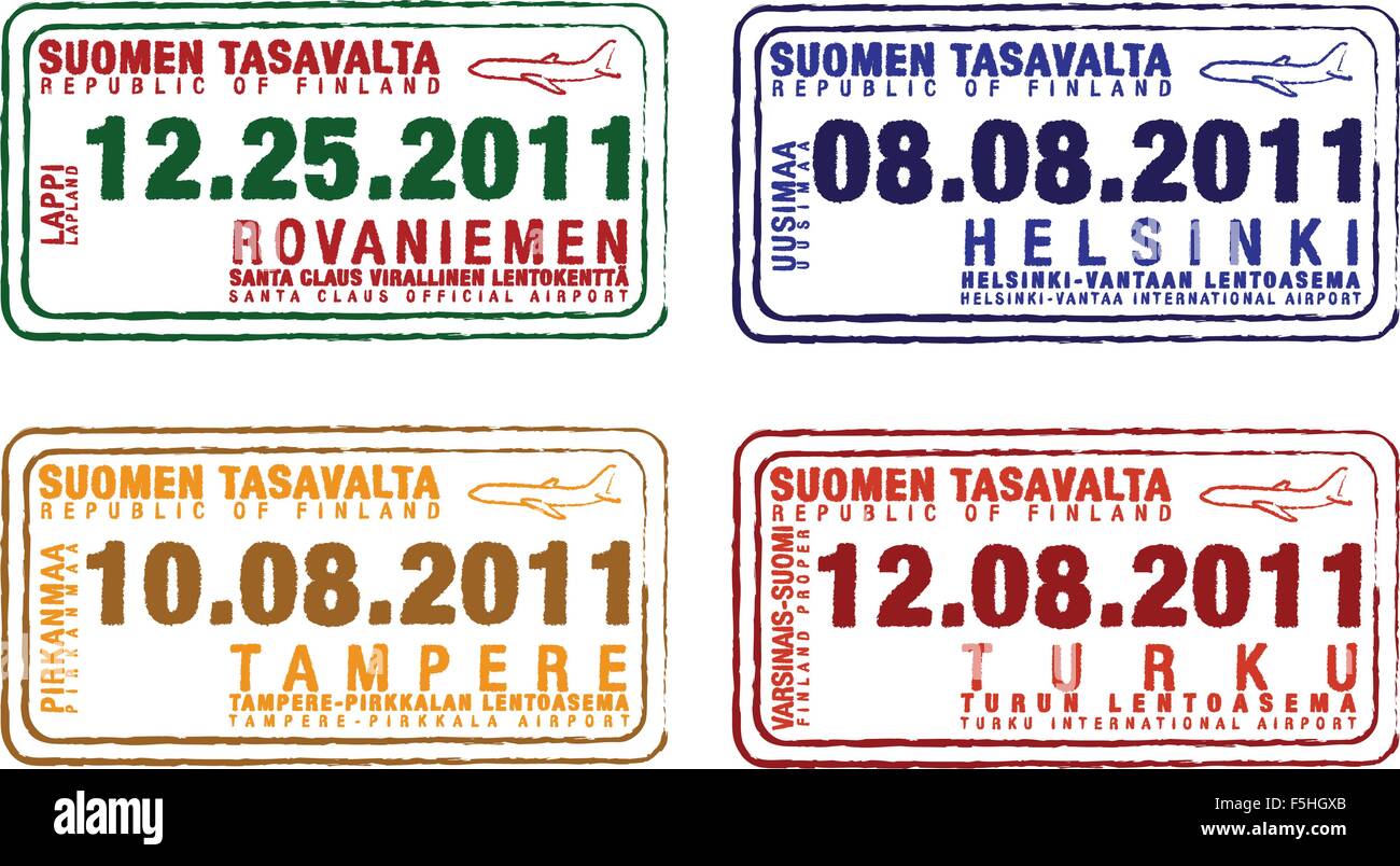 Passport stamps from Finland in vector format. Stock Vector