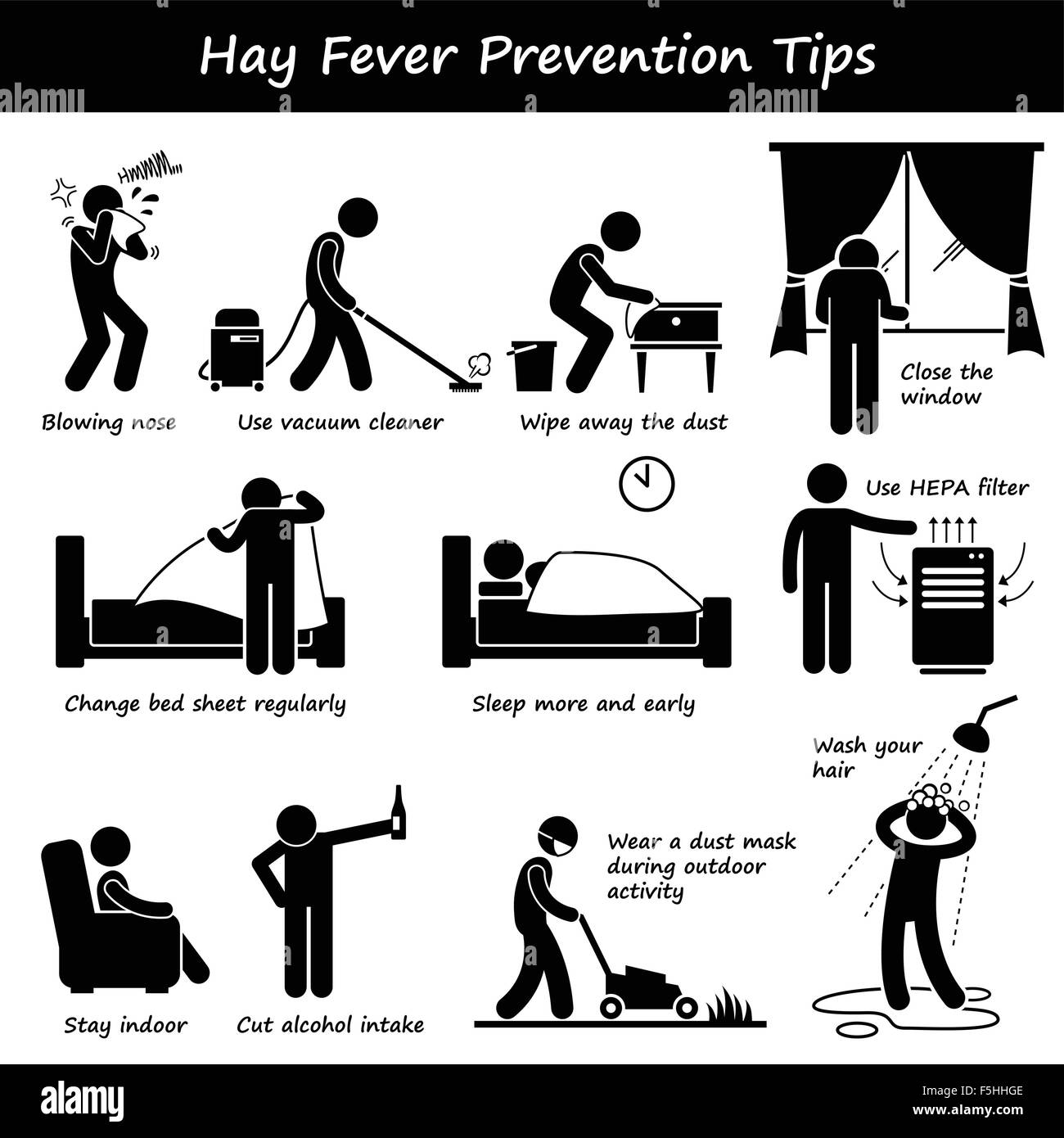 Hay Fever Prevention Allergy Tips Stick Figure Pictogram Icons Stock Vector
