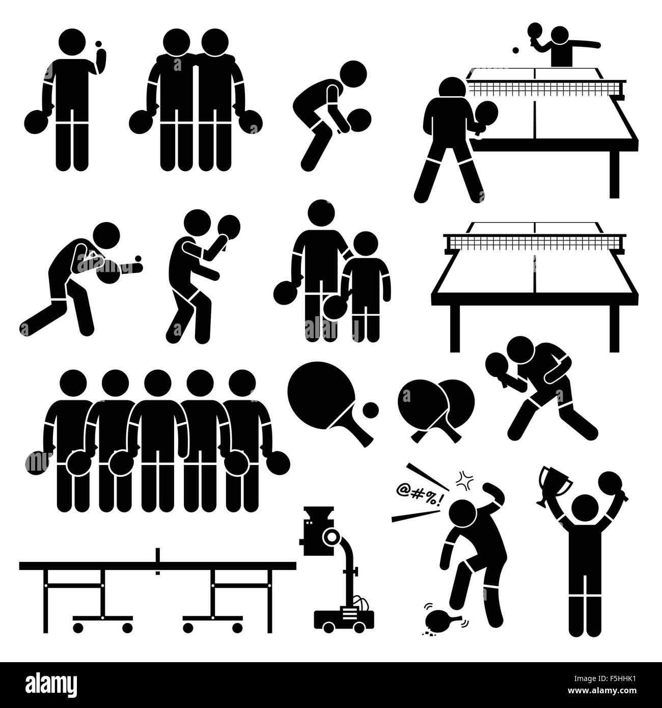 Table Tennis Player Actions Poses Stick Figure Pictogram Icons Stock Vector