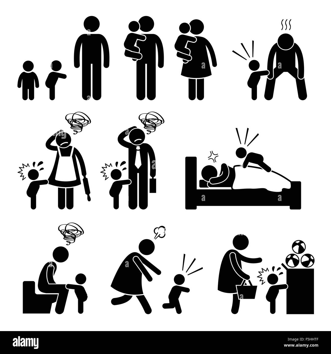 Bad Temper Toddler Baby Tantrum with Mother and Father Stick Figure